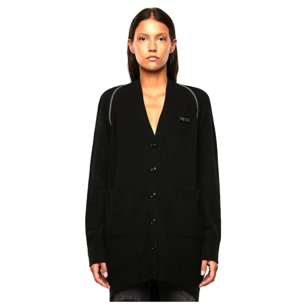 Diesel Cleo Sweater Cardigan Women Black Wool V Neck Size S Removable Shoulder